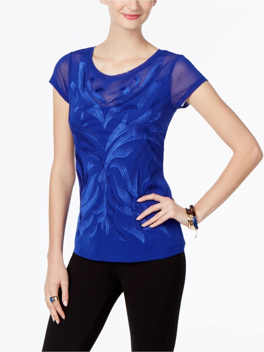 INC International Concepts Petite Embroidered Illusion Top